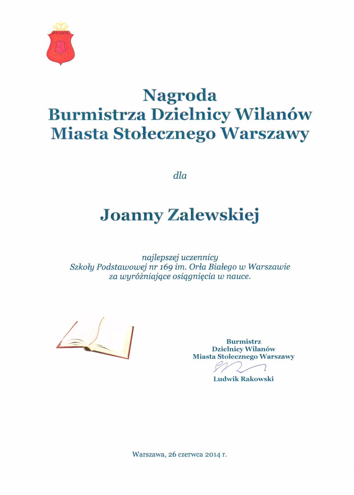 Nagroda Burmistrza, czerwiec 2014