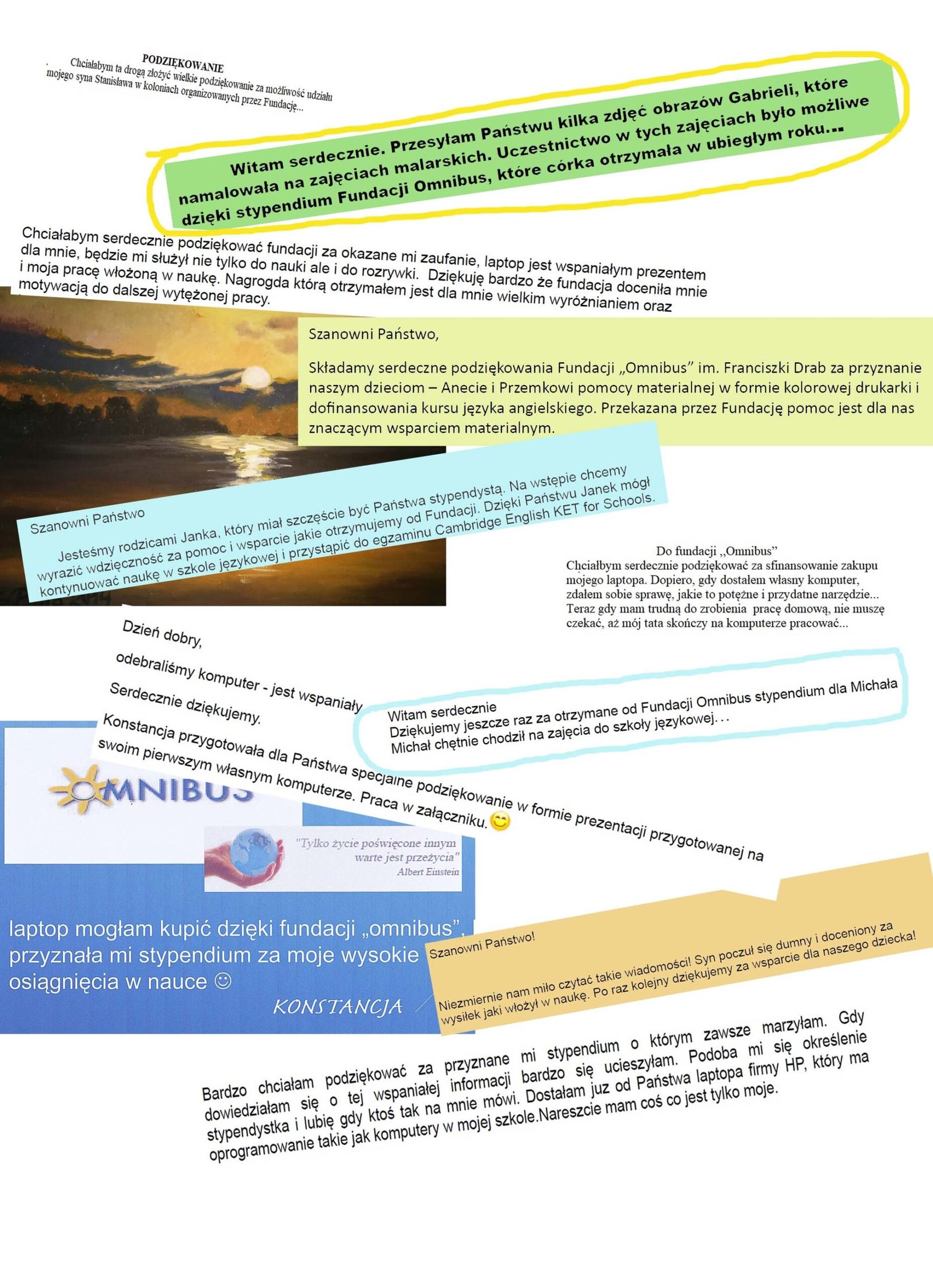 Zbiór podziękowań otrzymanych przez Fundację