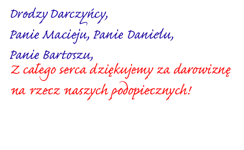 Podziękowanie dla darczyńców