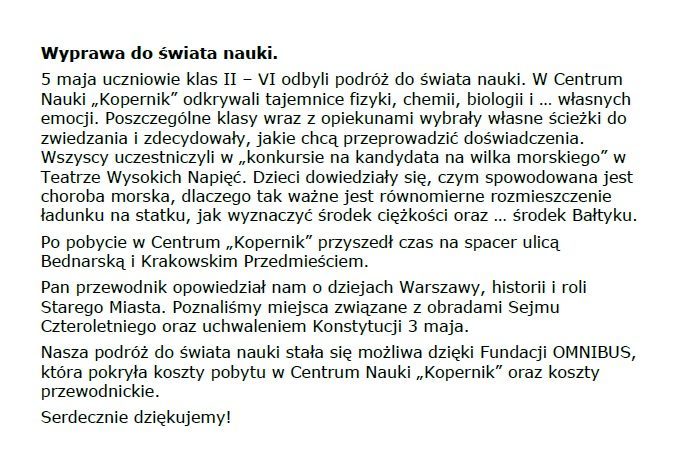 Zdjęcie ilustrujące wpis: 5 maja 2017 gościliśmy w Warszawie dzieci z Emolinku